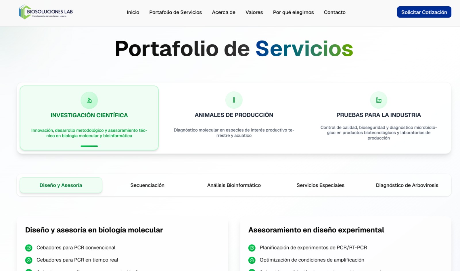 Landing Page – Laboratorio Biosoluciones